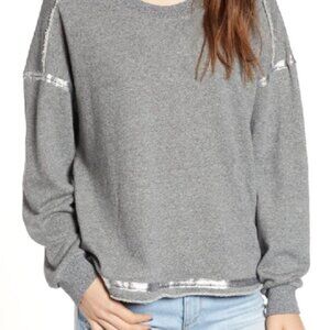 Splendid Heather Grey Foil Trim Terry Sweatshirt sz L Rolled Hem Long Sleeve